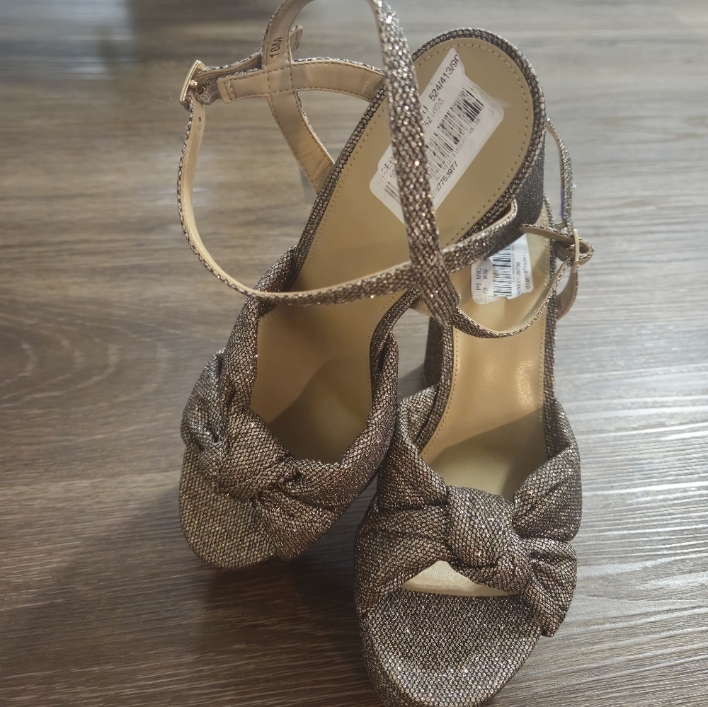 Michael Kors Gold Brown Sandals Platform  Ankke Strap New Sz 10 - Picture 13 of 15